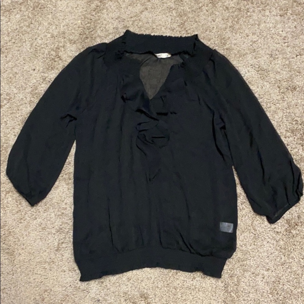 Old Navy Black Ruffle Sheer Blouse